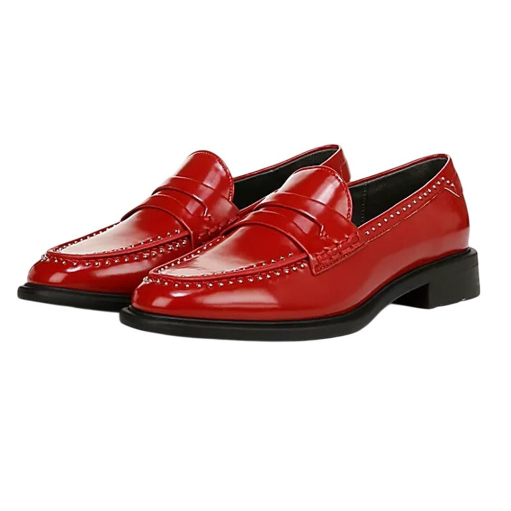 Franco Sarto Womens Eden Studded Loafers Size 6.5 M EU 36.5 Red Slip On NWOB